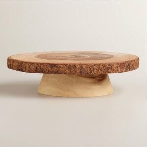 NEW Live Edge Natural Rustic Large Acacia Wood Bark Cake Stand - 11-13"diameter